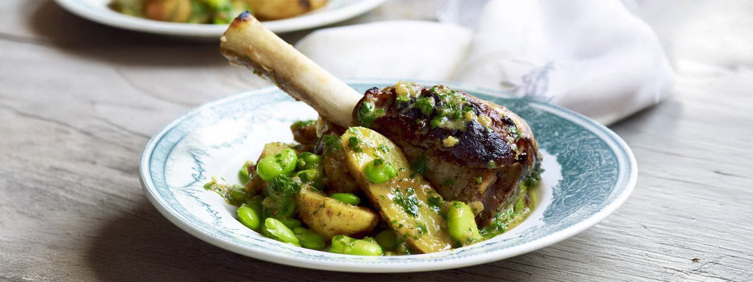 Lemon & Ginger Lamb Shanks with Broad Beans