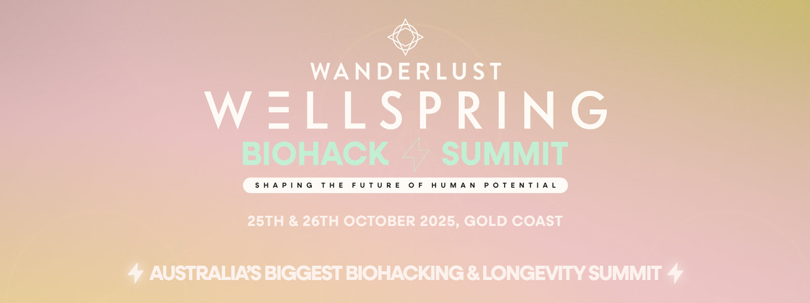 Wanderlust Wellspring Biohack Summit 2025 banner promoting Australia's biggest biohacking and longevity summit on the Gold Coast, 25–26 October