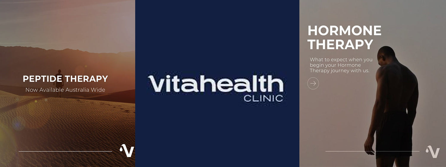 Vitahealth Clinic promoting peptide therapy now available Australia-wide, with scenic desert background