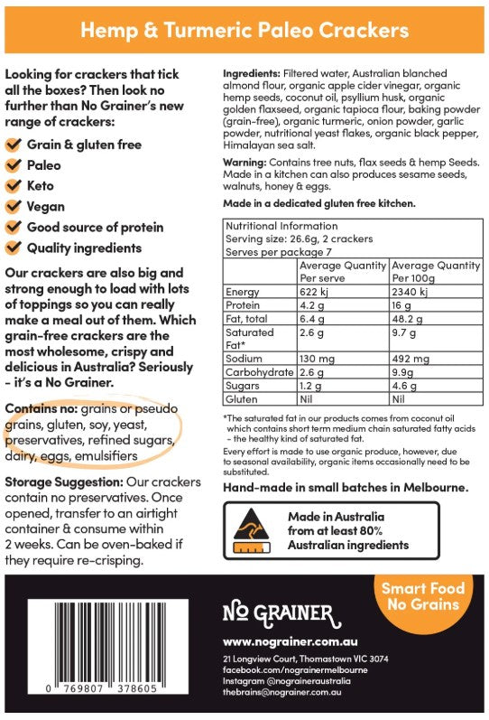 Hemp & Turmeric Paleo Crackers - No Grainer