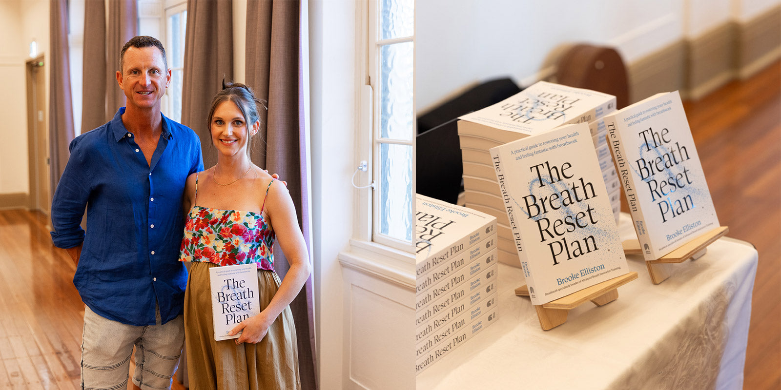 Brooke Elliston with Dean Gladstone at The Breath Reset Plan book launch