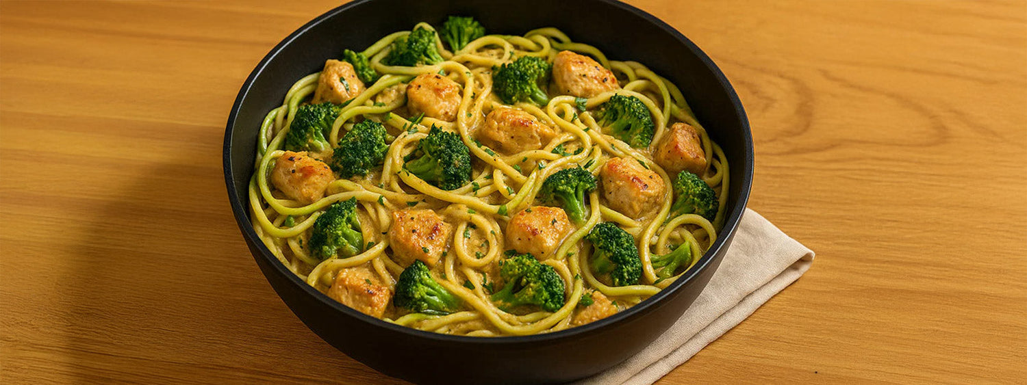 Gluten-Free Chicken & Broccoli Fettuccine with Zoodles