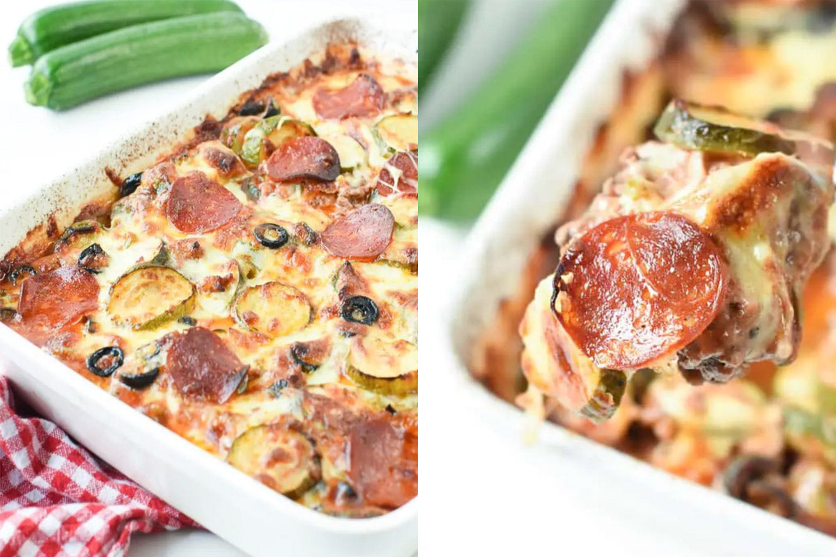 Keto Pizza Casserole with Pepperoni & Zucchini