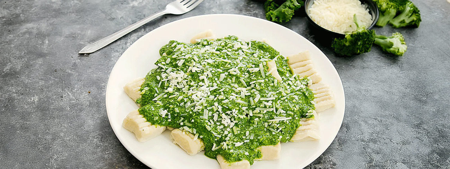 Soft Cauliflower Gnocchi with Pesto Sauce