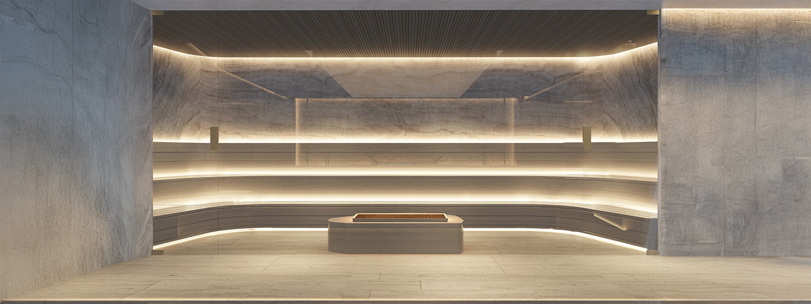 Virgin Active Bondi Junction’s infrared-lit recovery lounge with sleek modern design and heated stone bench