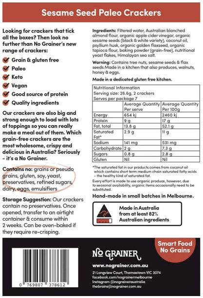 Sesame Seed Paleo Crackers - No Grainer