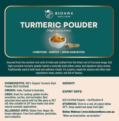 Organic Turmeric Powder (5%+ Curcumin) ACO Certified | Pantry &amp; Bulk Sizes